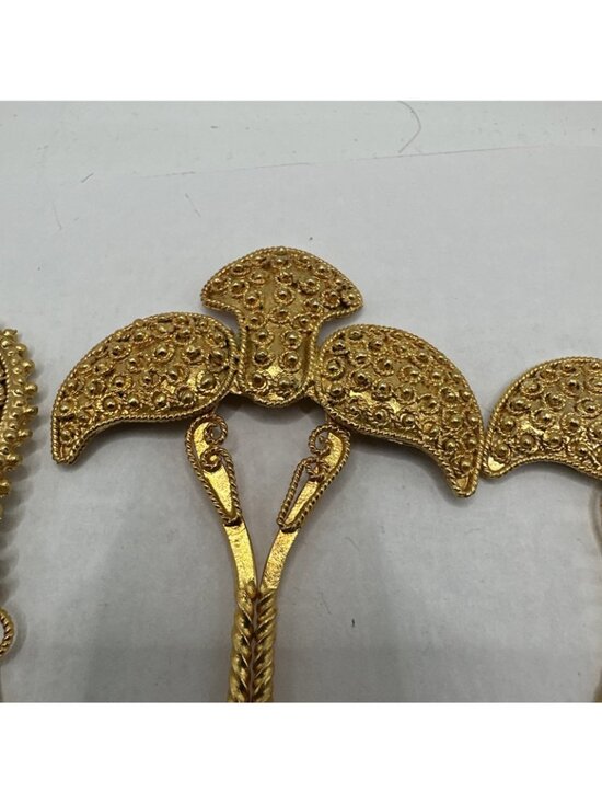 Set Of 3 Bright Gold Tone Ornate Hair Pins Accessories 5.5” Bali Bridal main image 4